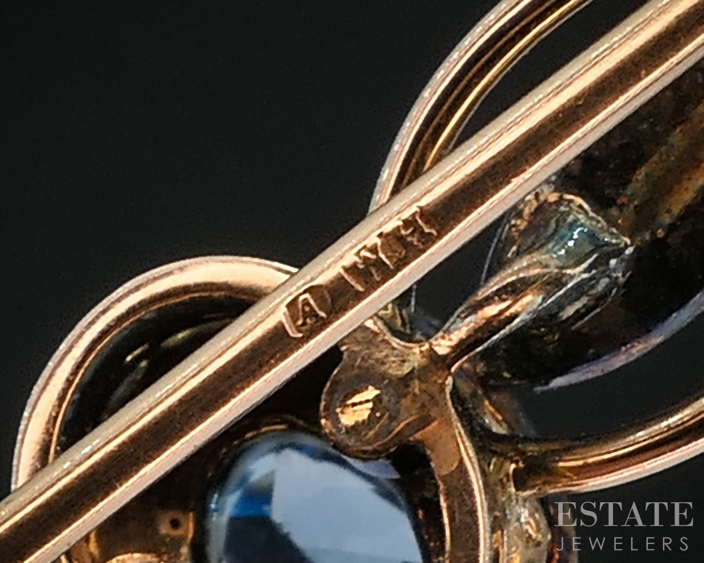 Antique Victorian 14k Gold & Sterling Diamond Blue Topaz Pin Brooch 6g i19110