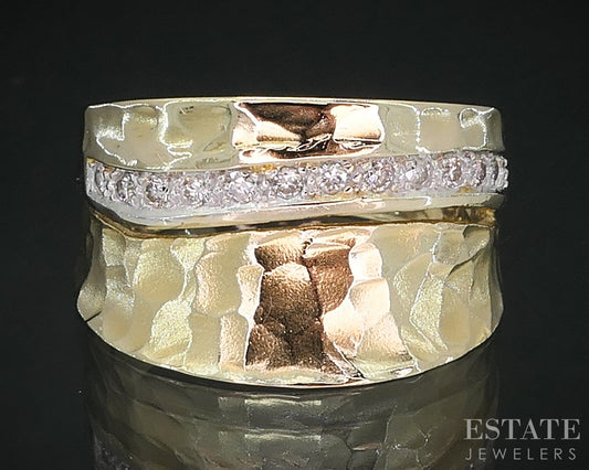 14k Yellow Gold I. Reiss Natural Diamond Hammered Faith Ladies Band 4.8g i19107