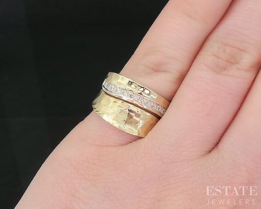 14k Yellow Gold I. Reiss Natural Diamond Hammered Faith Ladies Band 4.8g i19107