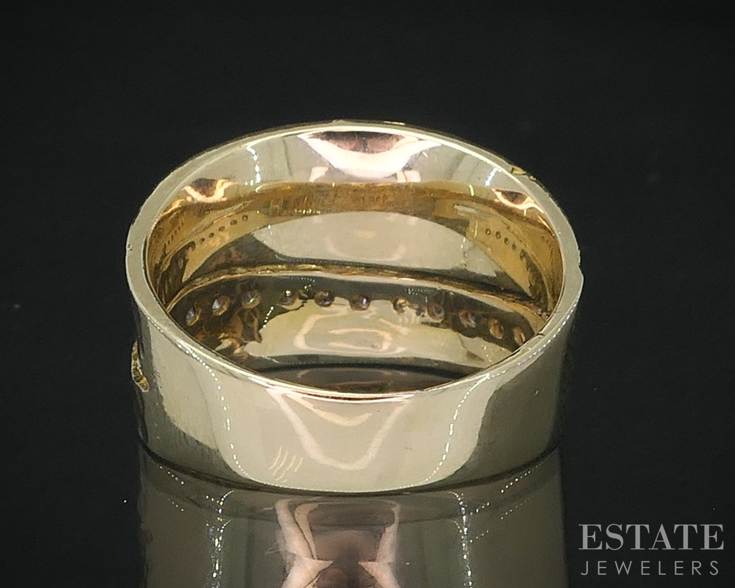 14k Yellow Gold I. Reiss Natural Diamond Hammered Faith Ladies Band 4.8g i19107