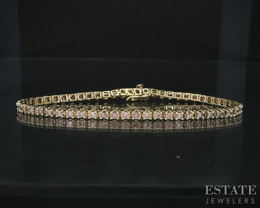 14k Yellow Gold Natural 1.35ctw Diamond Tennis Bracelet 9.1g 7.25"L i19105