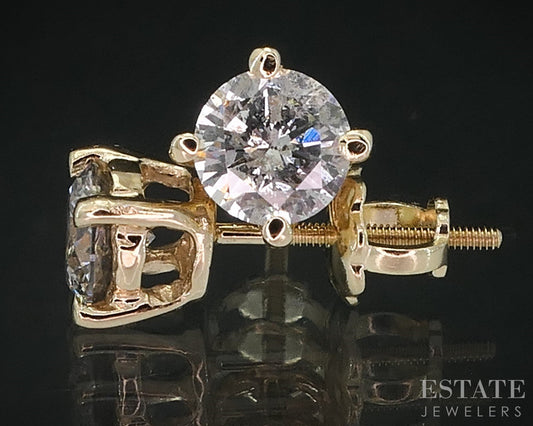 14k Yellow Gold Round Natural .80ctw Diamond Screw Back Earrings i19116