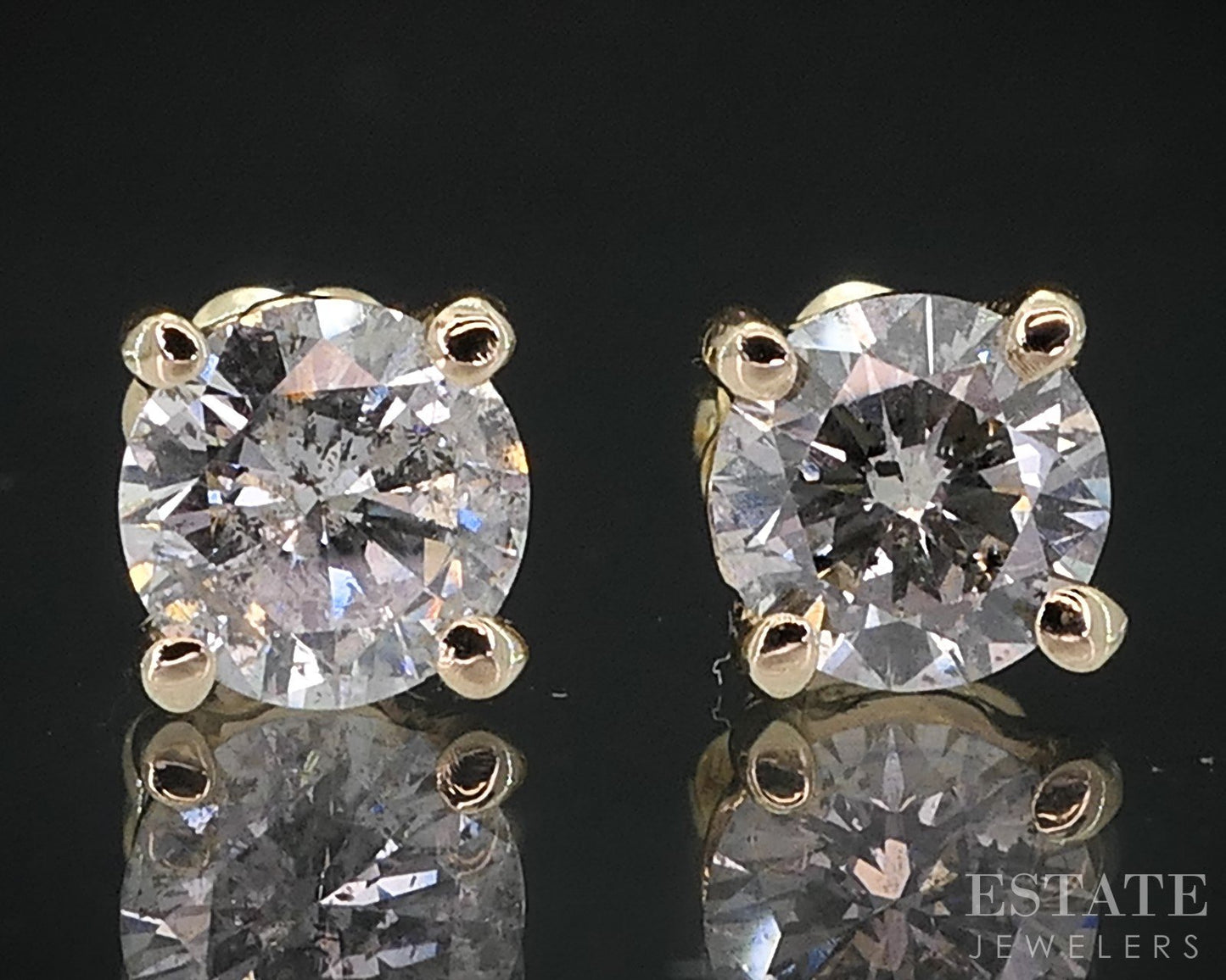 14k Yellow Gold Round Natural .80ctw Diamond Screw Back Earrings i19116