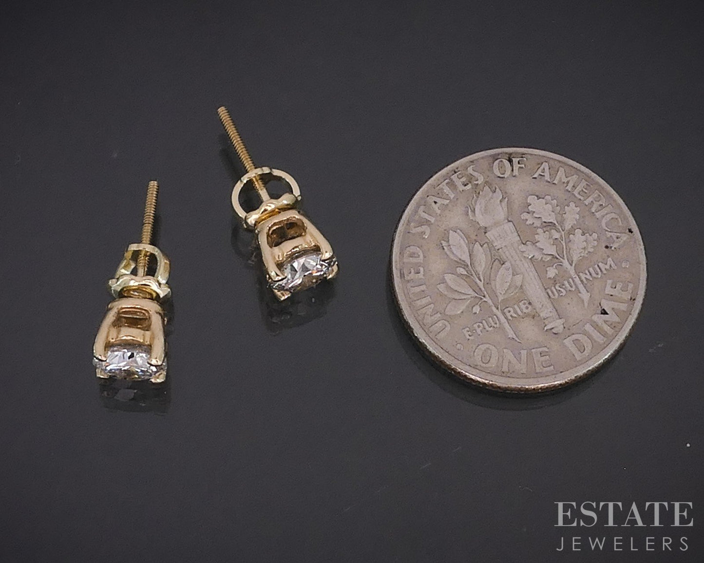 14k Yellow Gold Round Natural .80ctw Diamond Screw Back Earrings i19116