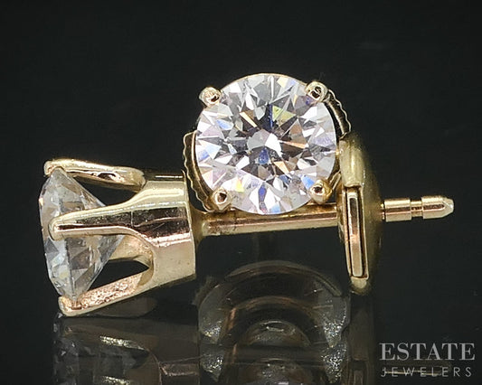 14k Yellow Gold Round Natural .87ctw Diamond Stud Earrings i19113
