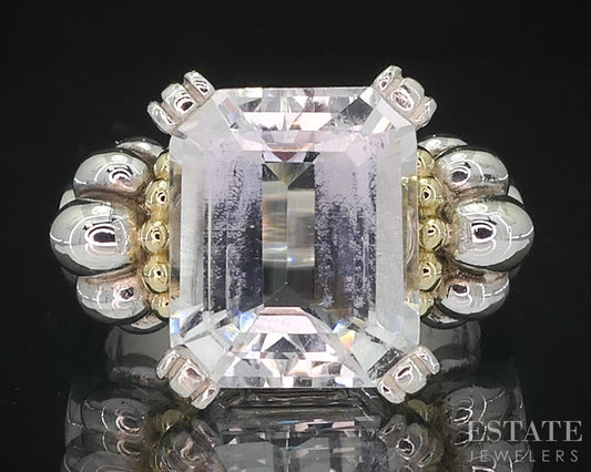 18k & Sterling Lagos Caviar Glacier Natural White Topaz Ladies Ring 8.8g i19121