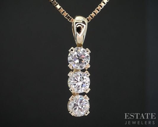 14k Yellow Gold Round Natural .54ctw Diamond Three Stone Necklace 3g 18"L i19119