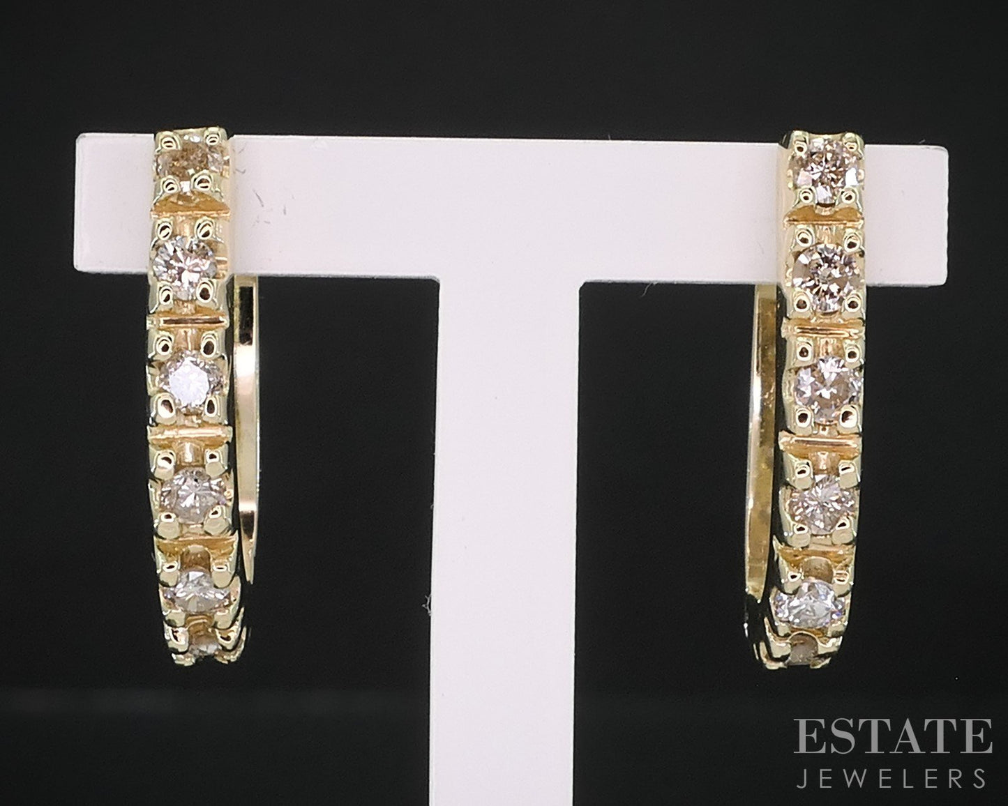 14k Yellow Gold Natural .42ctw Diamond Hinged J Hoop Earrings 4.9g i19117