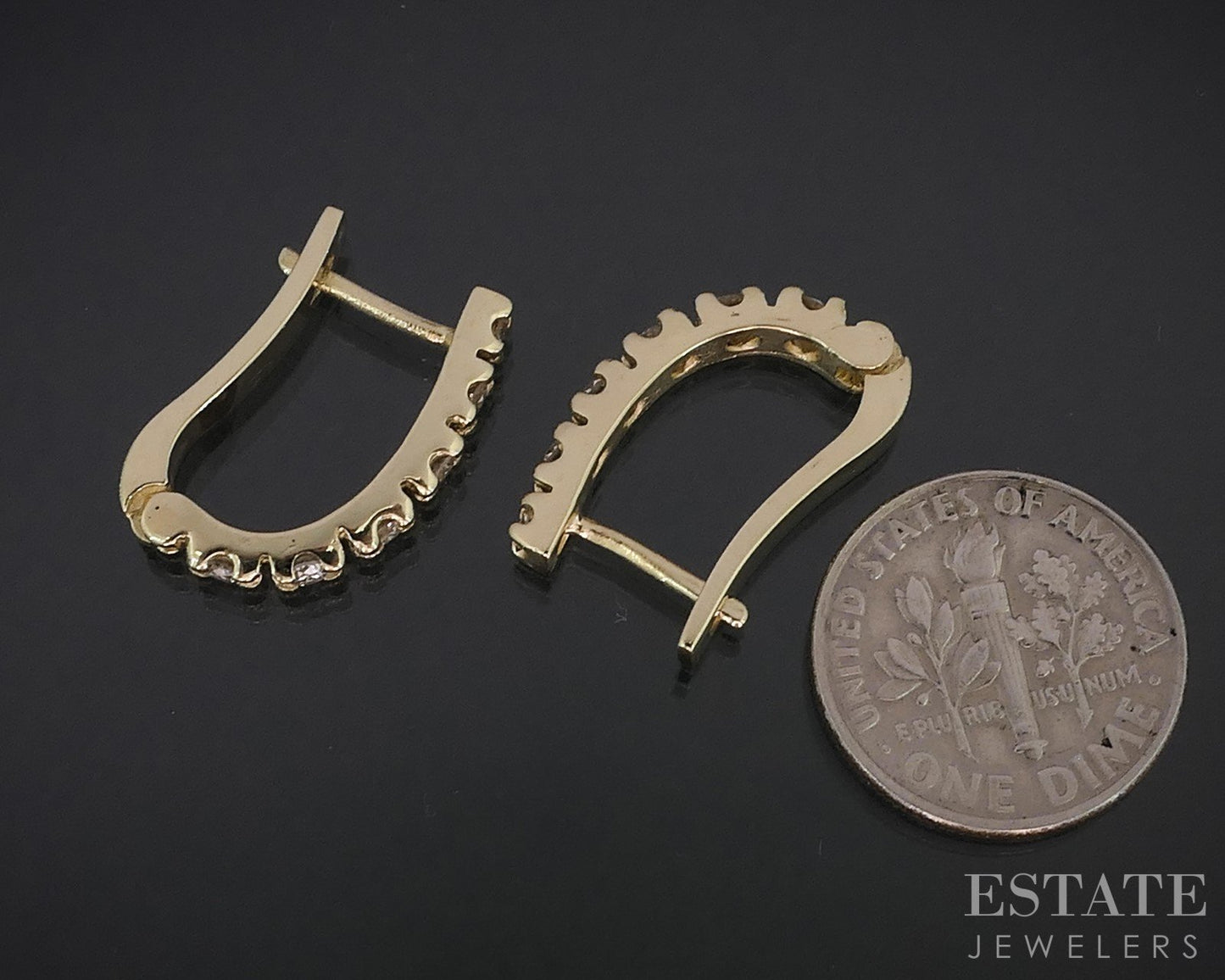 14k Yellow Gold Natural .42ctw Diamond Hinged J Hoop Earrings 4.9g i19117