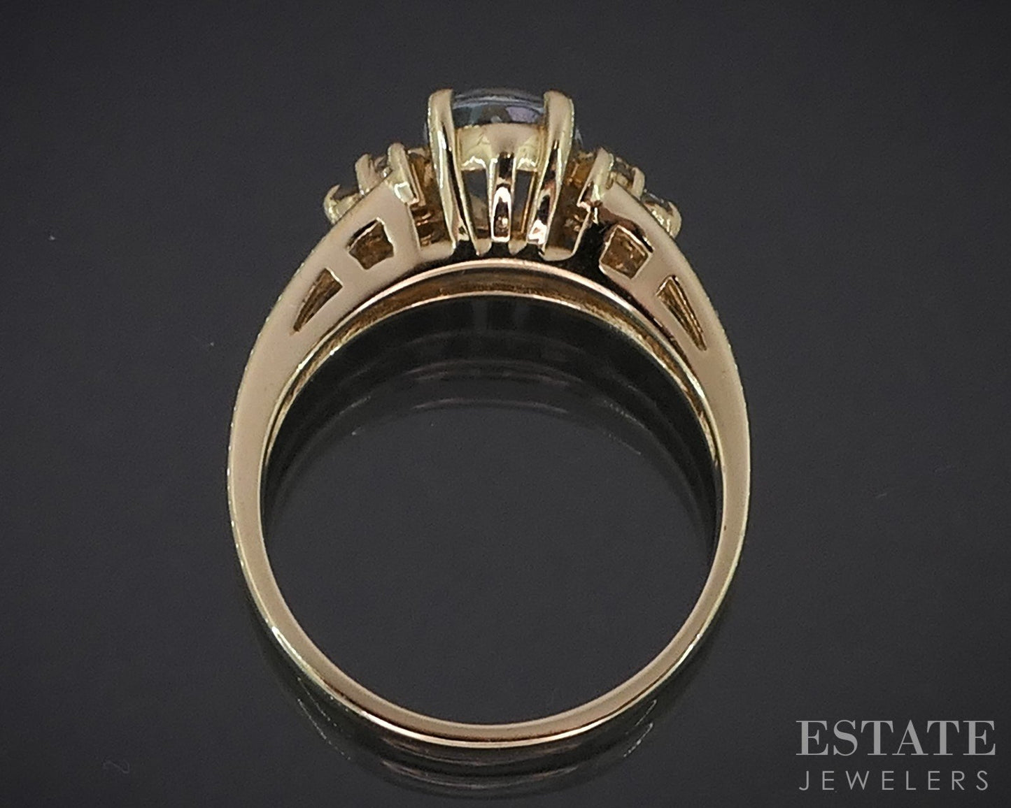 14k Yellow Gold Oval Natural 1ct Aquamarine & Diamond Ladies Ring 3.6g i19125