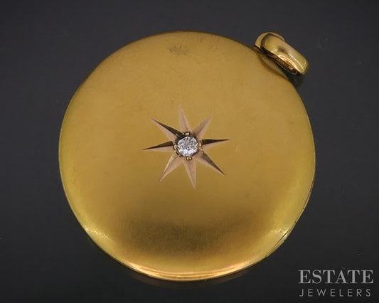 Antique Victorian 18k Yellow Gold Natural Diamond Circle Locket 6.5g i19123