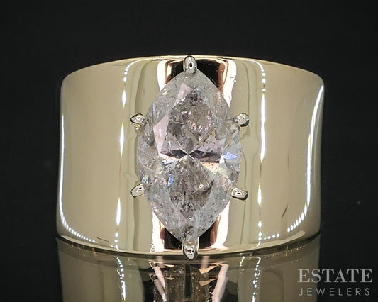 14k Yellow Gold Marquise Natural 2.50ct Diamond Solitaire Engagement Ring i19100