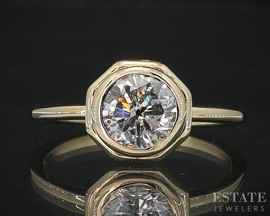 14k Yellow Gold Round Natural 1ct Diamond Solitaire Bezel Engagement Ring i19098