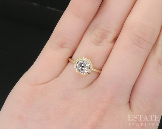 14k Yellow Gold Round Natural 1ct Diamond Solitaire Bezel Engagement Ring i19098
