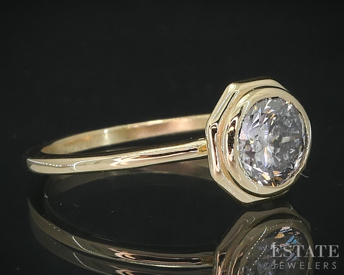 14k Yellow Gold Round Natural 1ct Diamond Solitaire Bezel Engagement Ring i19098