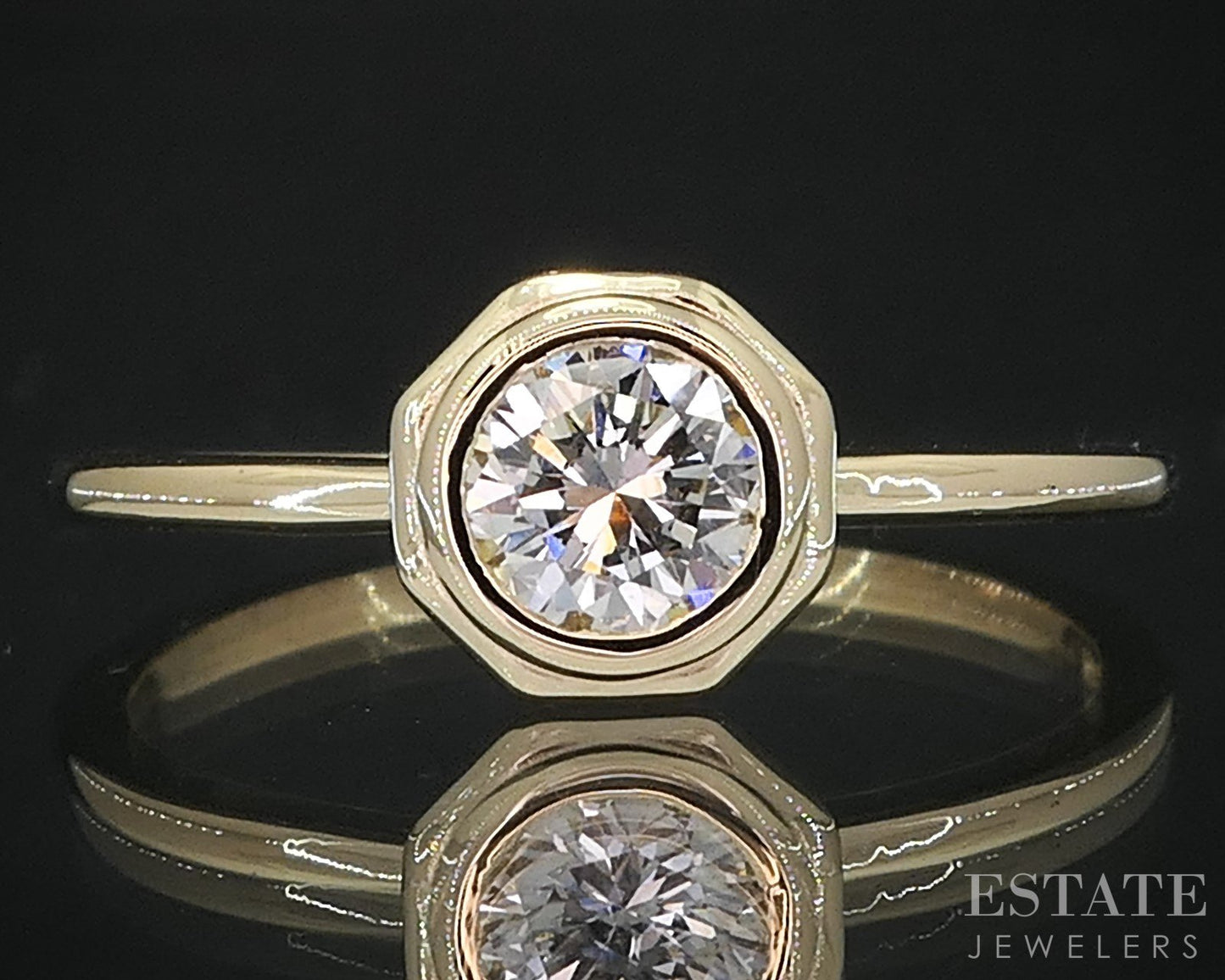 14k Yellow Gold Round GIA Natural .61ct Diamond Solitaire Bezel Ring i19099