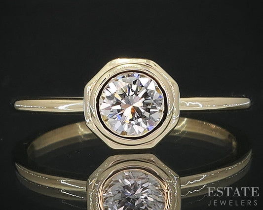14k Yellow Gold Round GIA Natural .61ct Diamond Solitaire Bezel Ring i19099