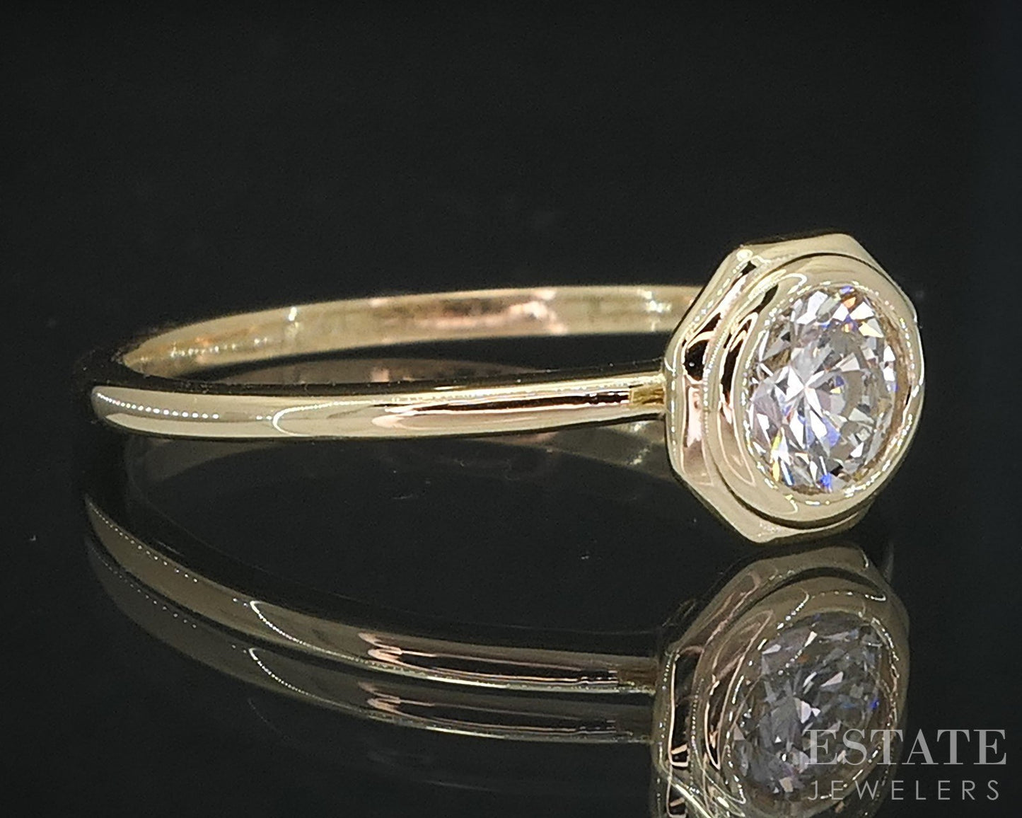 14k Yellow Gold Round GIA Natural .61ct Diamond Solitaire Bezel Ring i19099