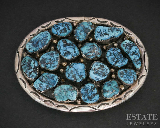 Vintage Sterling Sherry Sandoval Morenci Turquoise Navajo Belt Buckle 92g i19143