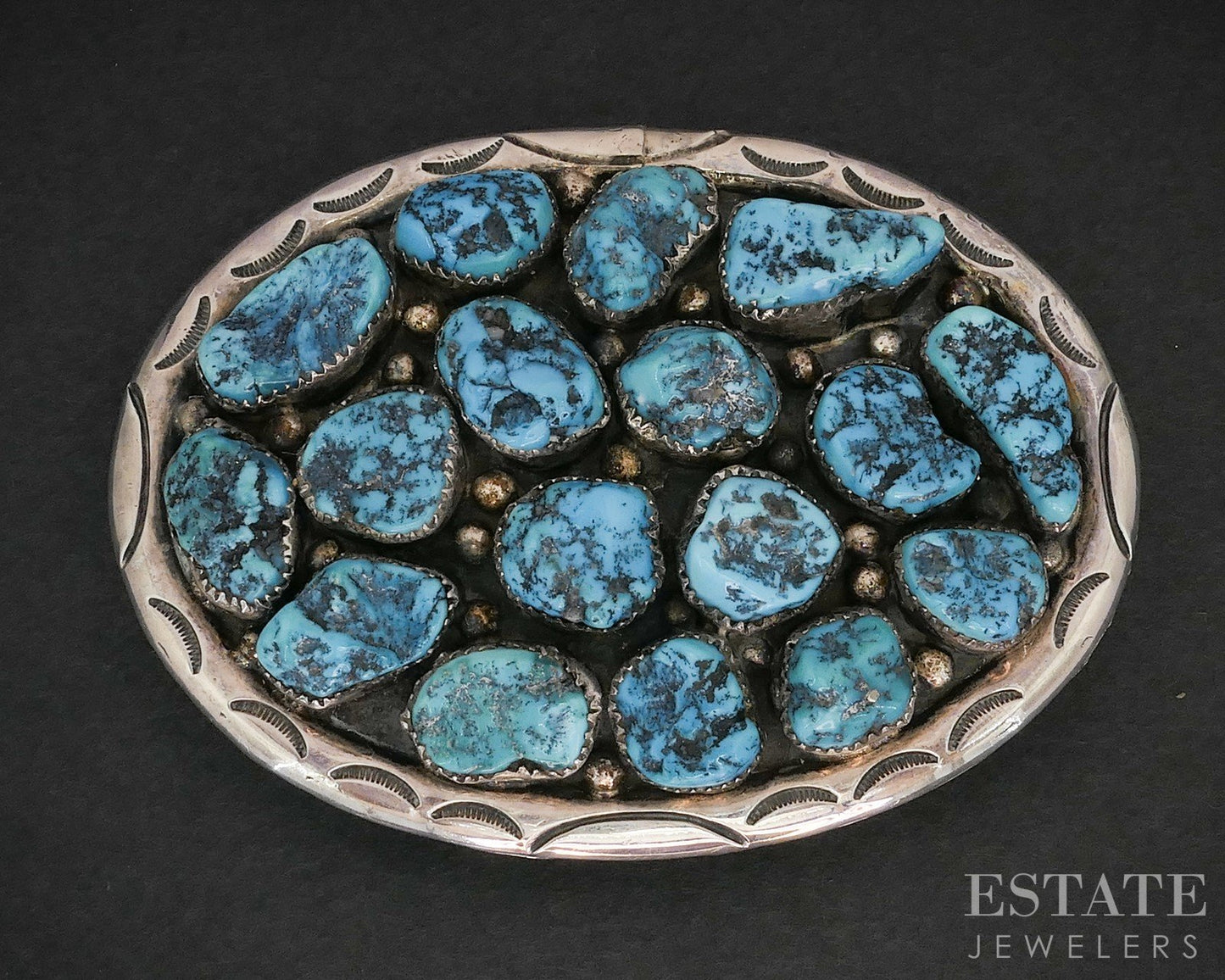 Vintage Sterling Sherry Sandoval Morenci Turquoise Navajo Belt Buckle 92g i19143