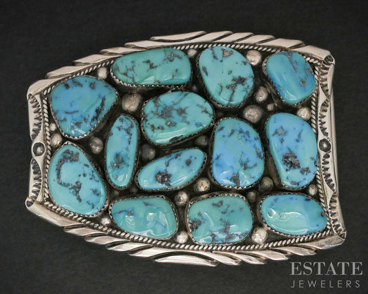 Vintage Sterling Timothy Lee Kingman Turquoise Navajo Belt Buckle 90g i19139