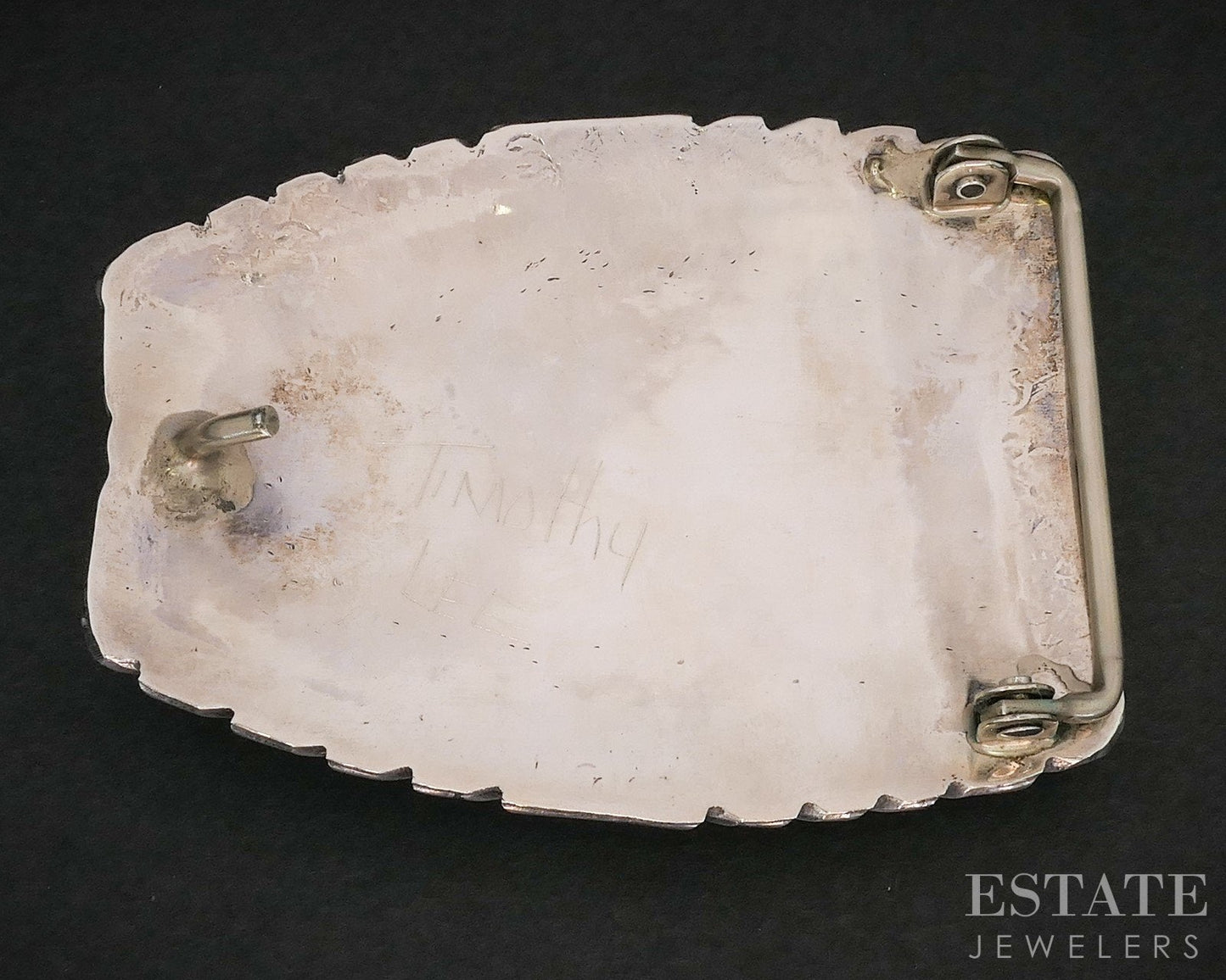 Vintage Sterling Timothy Lee Kingman Turquoise Navajo Belt Buckle 90g i19139