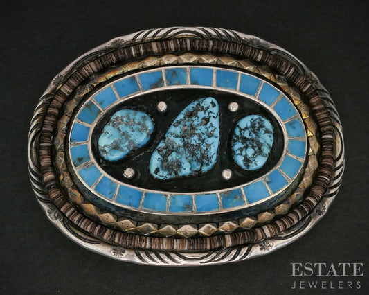 Vintage Sterling Rose & Allen Joe Boy Turquoise Navajo Belt Buckle 76g i19136