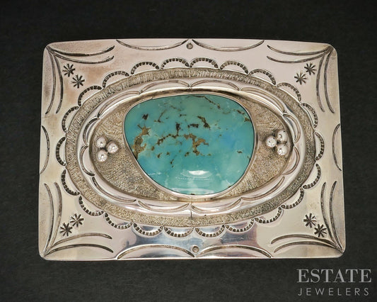 Vintage Sterling Rose & Allen Joe Boy Turquoise Navajo Belt Buckle 65g i19141