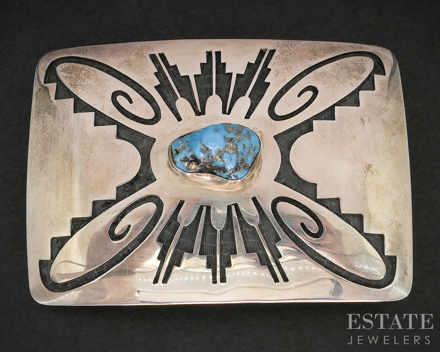 Vintage Sterling Norman Honie Jr. Turquoise Hopi Overlay Belt Buckle 80g i19142