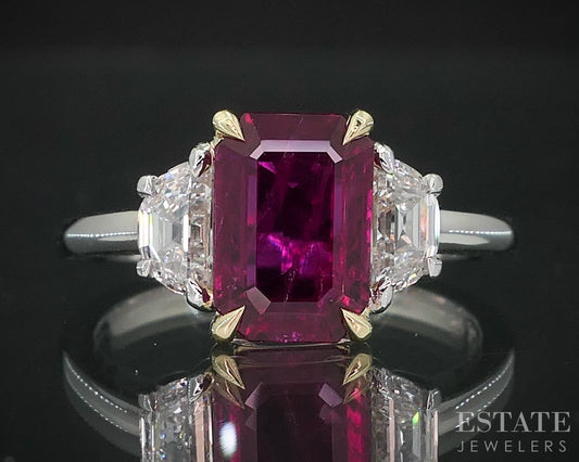 18k YG Platinum Octagonal Cut GIA Natural 1.97ct Ruby & Diamond Ring 5g i19129