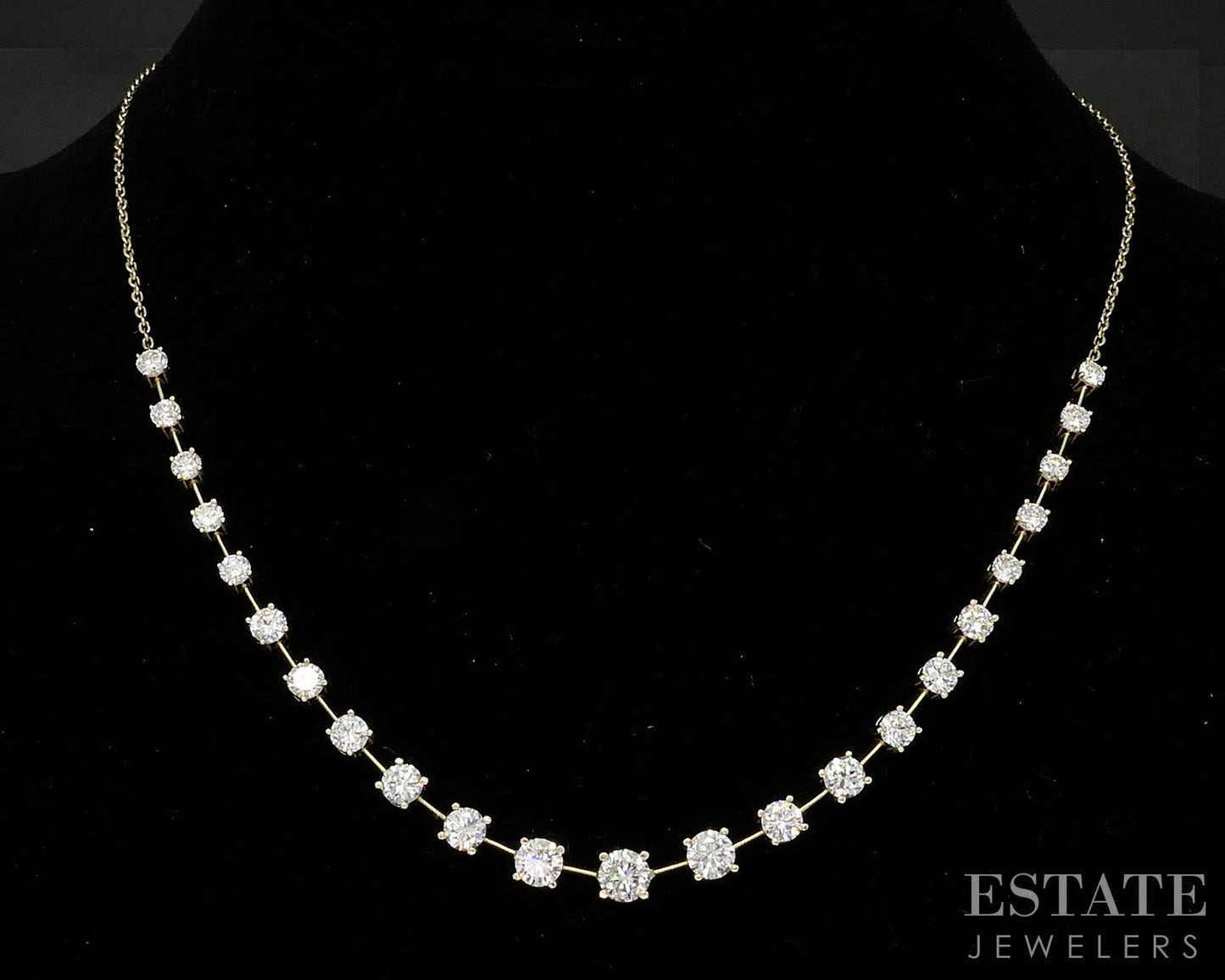 14k Yellow Gold Round Natural 5.00ctw Diamond Station Tennis Necklace 9g i19130