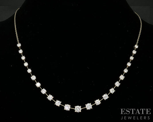 14k Yellow Gold Round Natural 5.00ctw Diamond Station Tennis Necklace 9g i19130