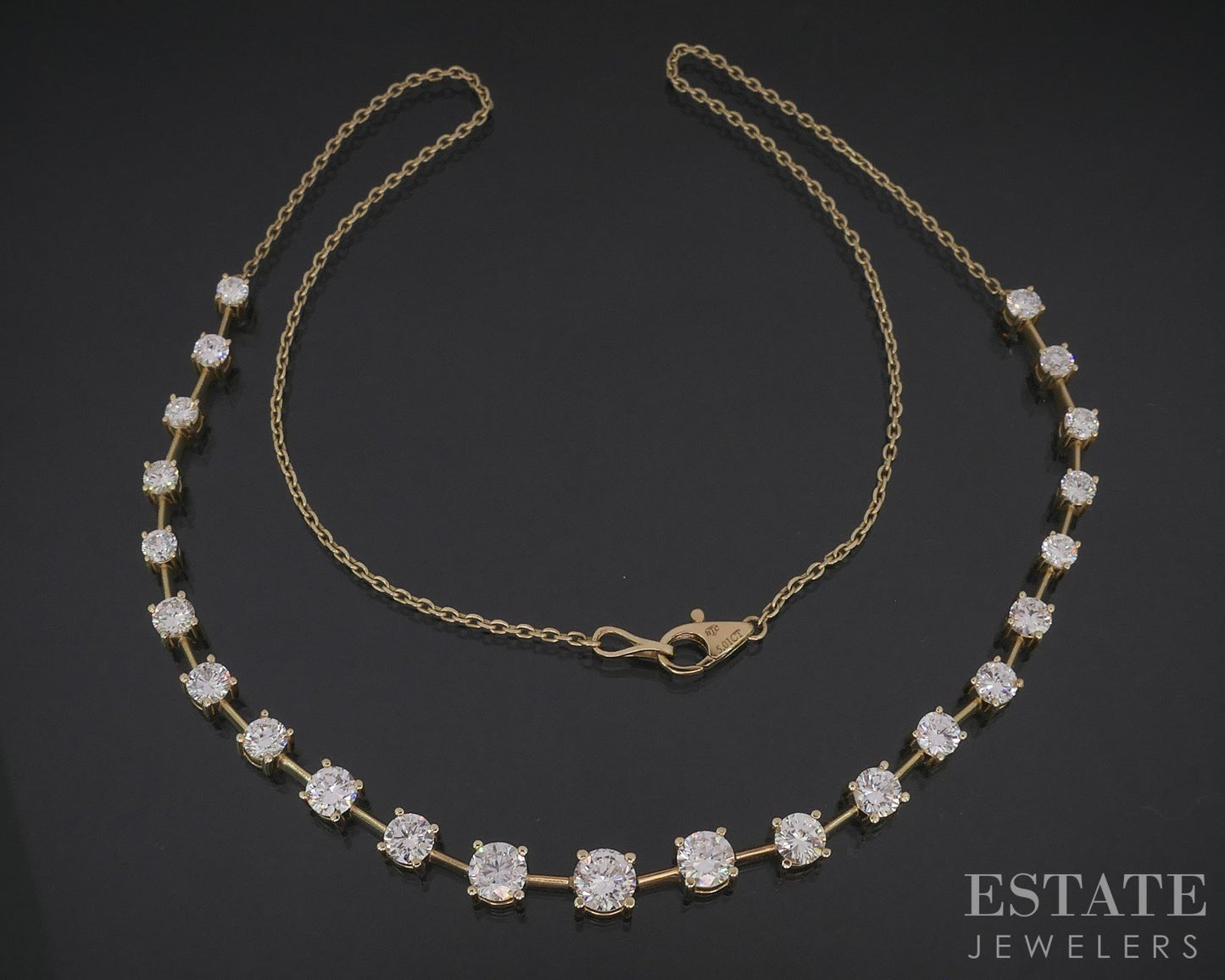 14k Yellow Gold Round Natural 5.00ctw Diamond Station Tennis Necklace 9g i19130