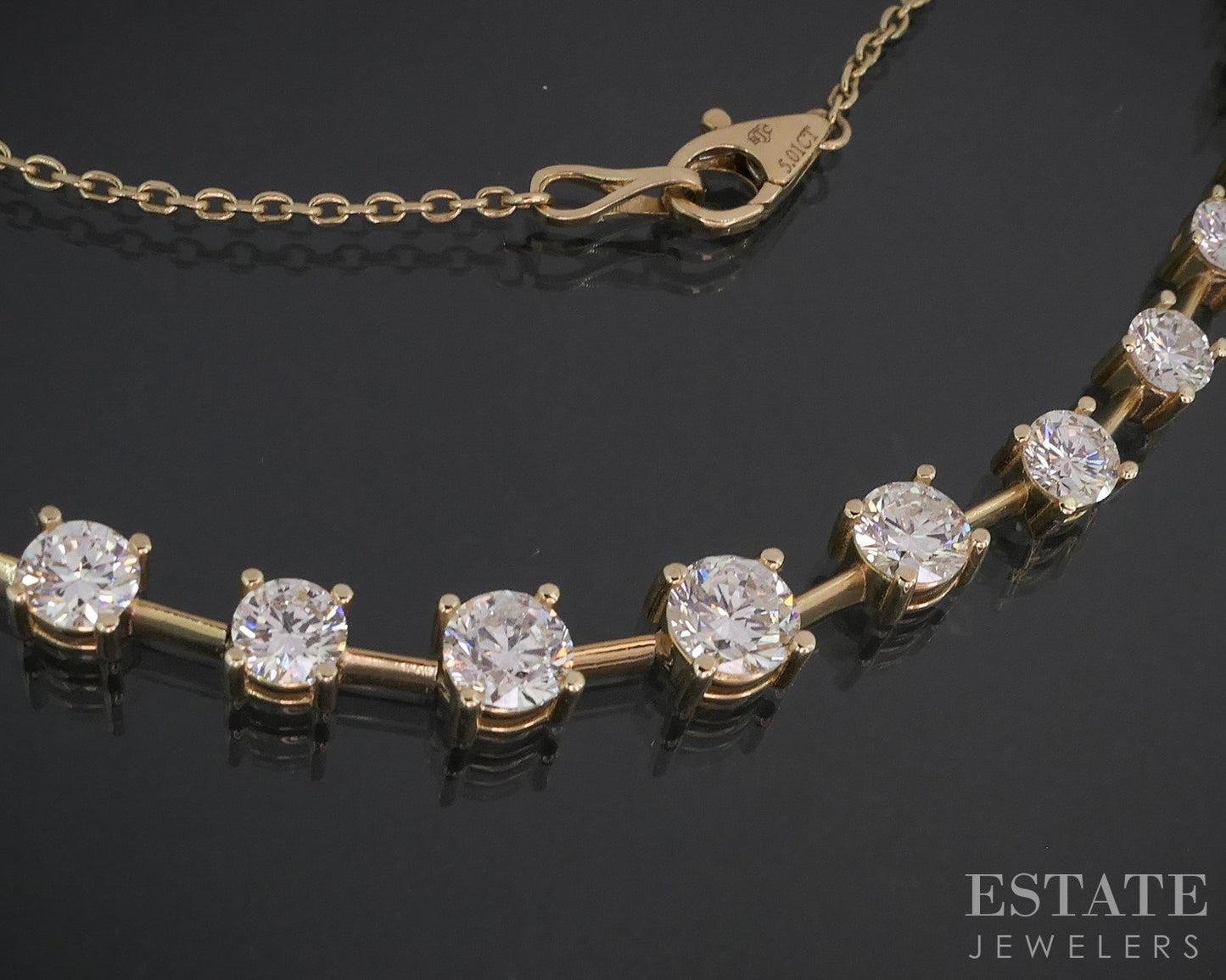 14k Yellow Gold Round Natural 5.00ctw Diamond Station Tennis Necklace 9g i19130