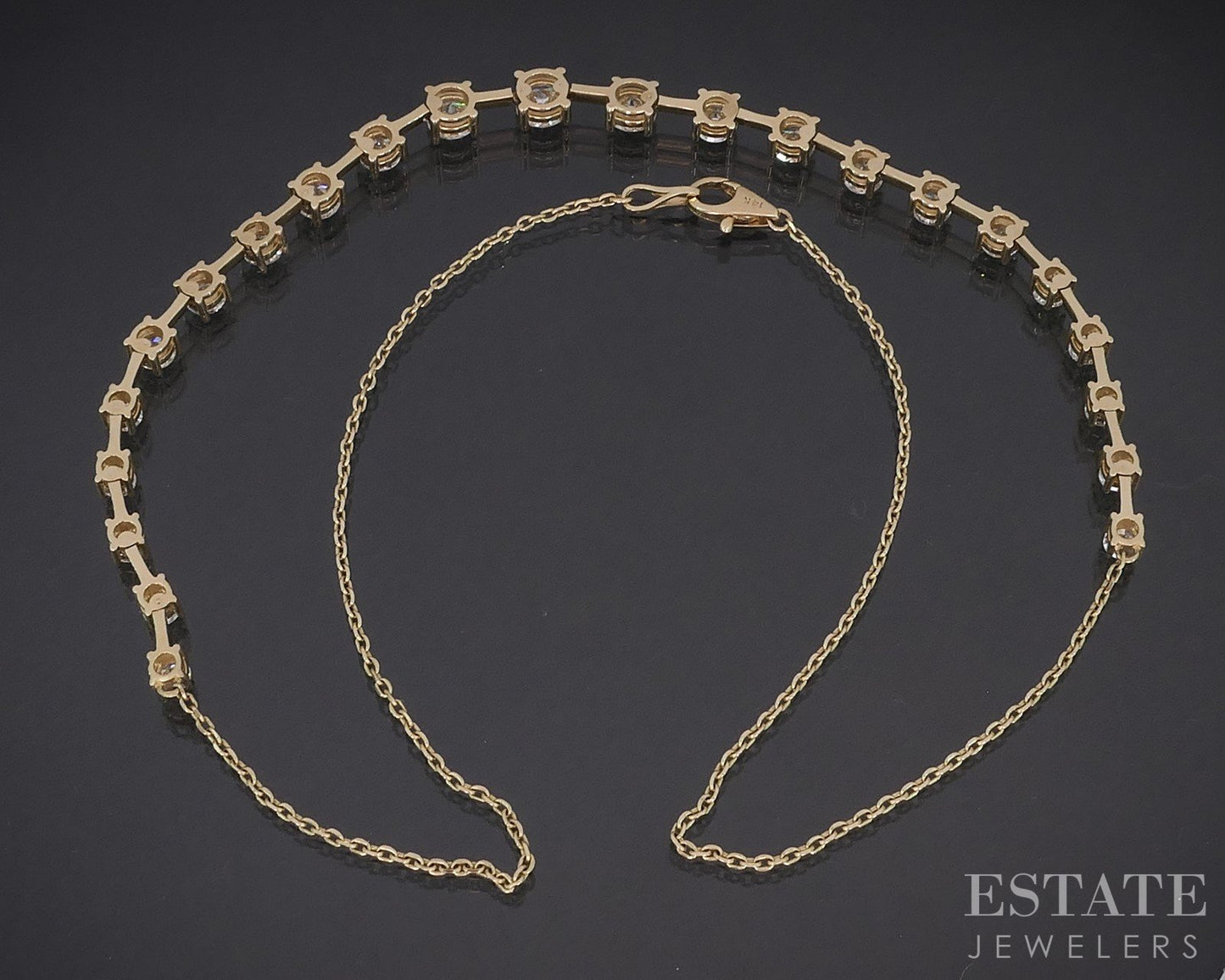 14k Yellow Gold Round Natural 5.00ctw Diamond Station Tennis Necklace 9g i19130