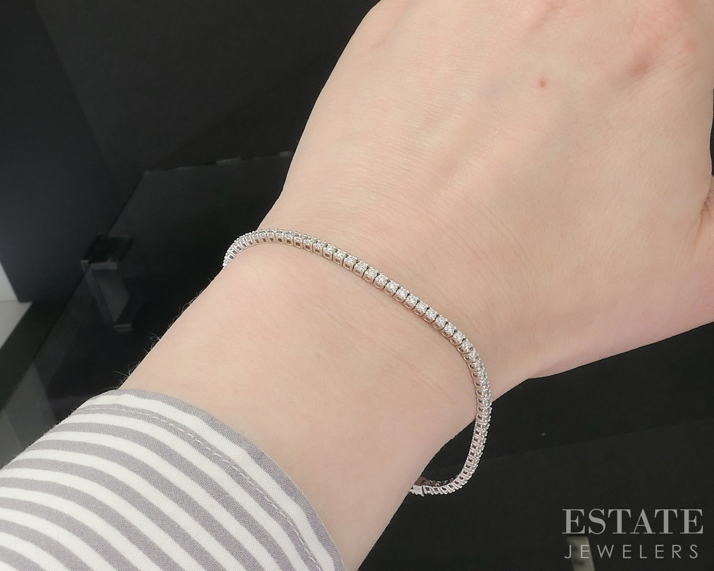 14k White Gold Natural 1.55ctw Diamond Ladies Tennis Bracelet 6.4g 7"L i19134
