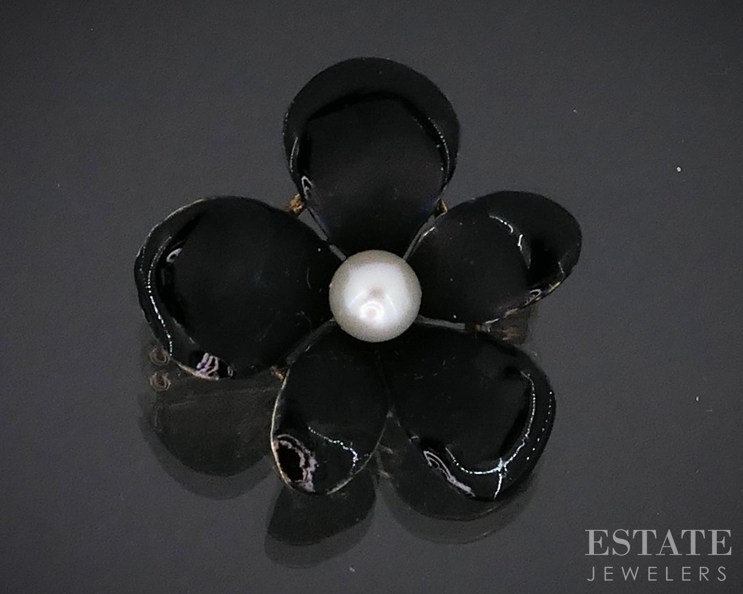 Antique 14k Yellow Gold Enameled Flower Akoya Pearl Pin Brooch 3.7g i19158