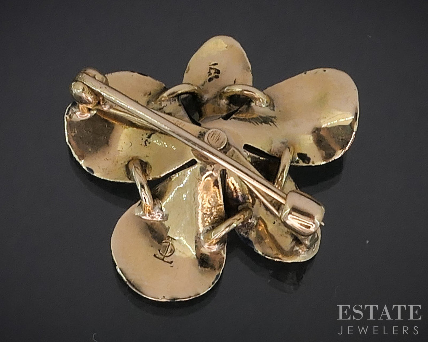 Antique 14k Yellow Gold Enameled Flower Akoya Pearl Pin Brooch 3.7g i19158