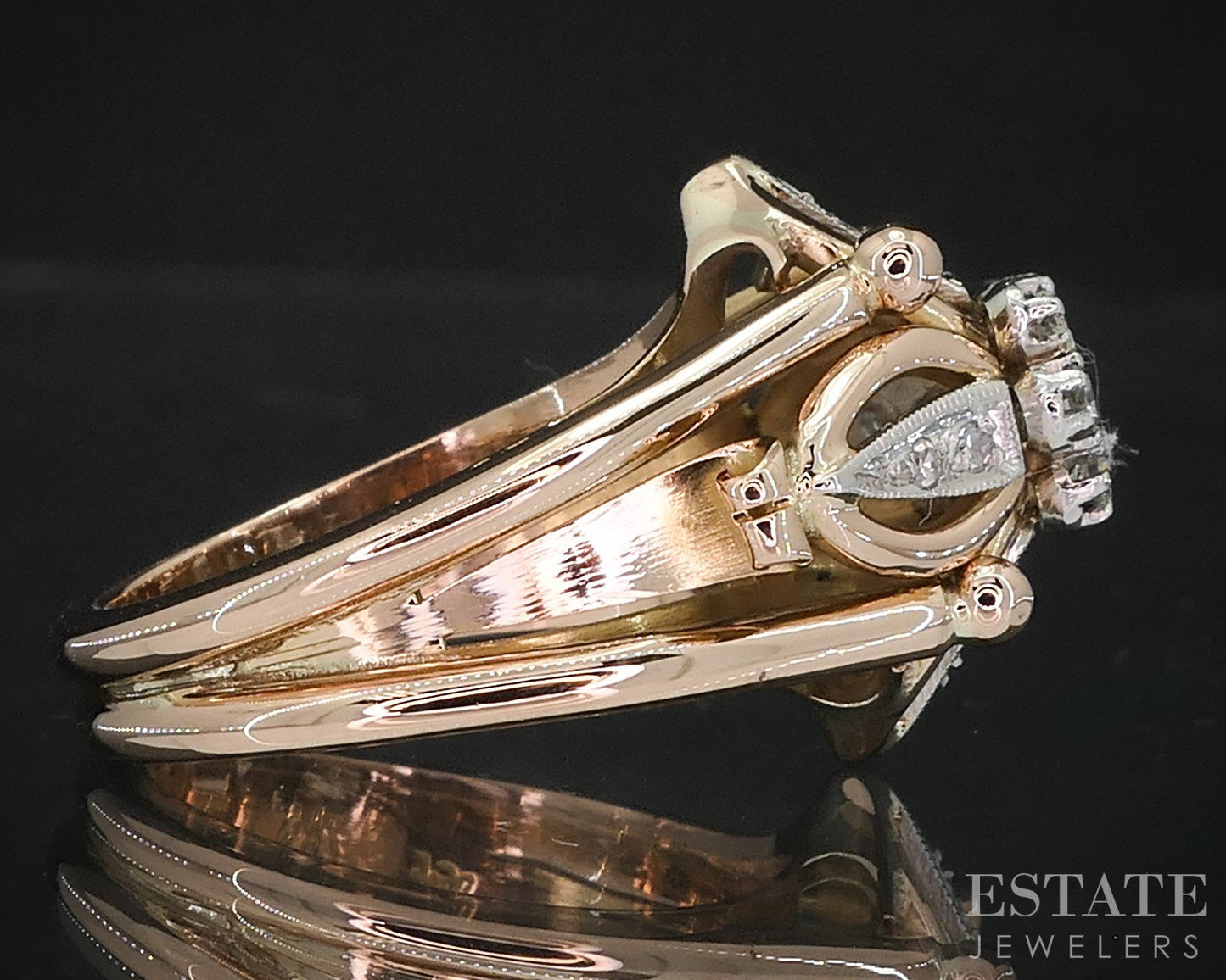 Retro 18k Gold & Platinum Single Cut .14ctw Diamond Cluster Ring 10.2g i19146