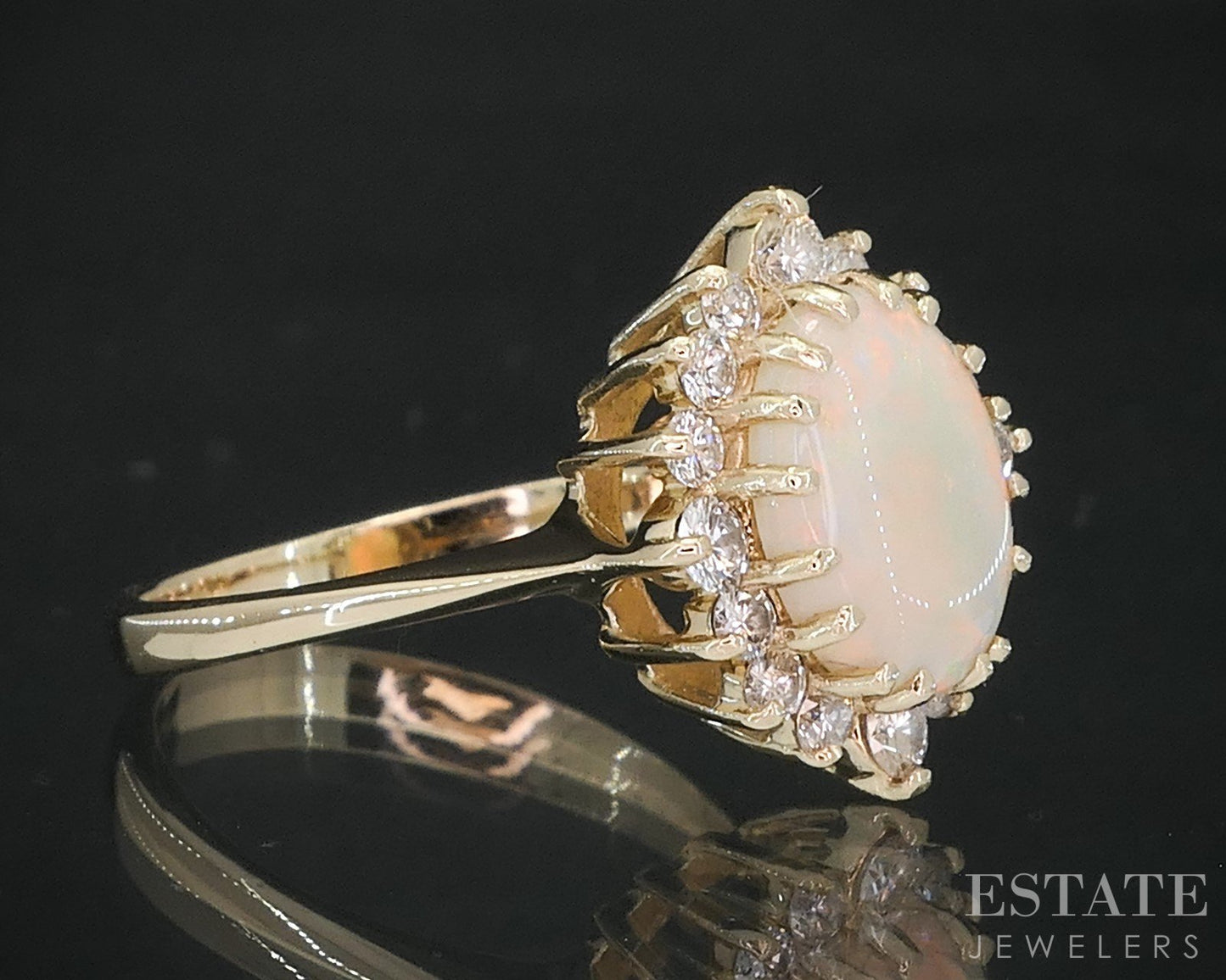 14k Yellow Gold Oval Natural Opal & Diamond Halo Ladies Ring 3.3g i19150
