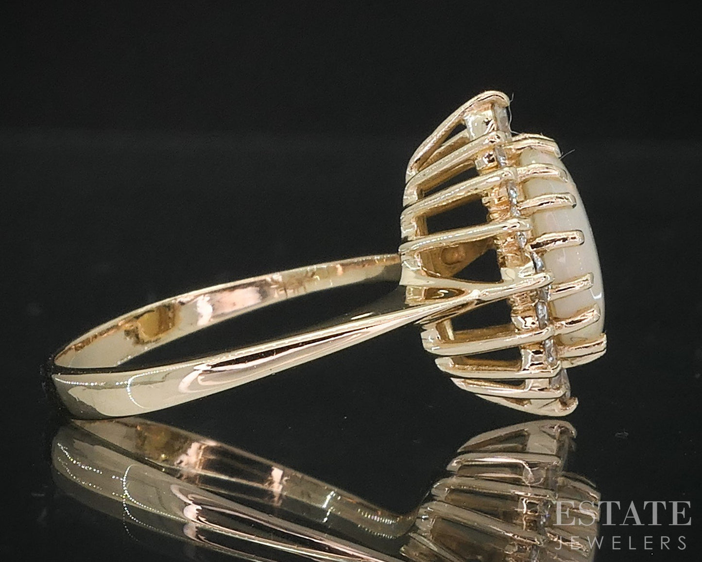 14k Yellow Gold Oval Natural Opal & Diamond Halo Ladies Ring 3.3g i19150