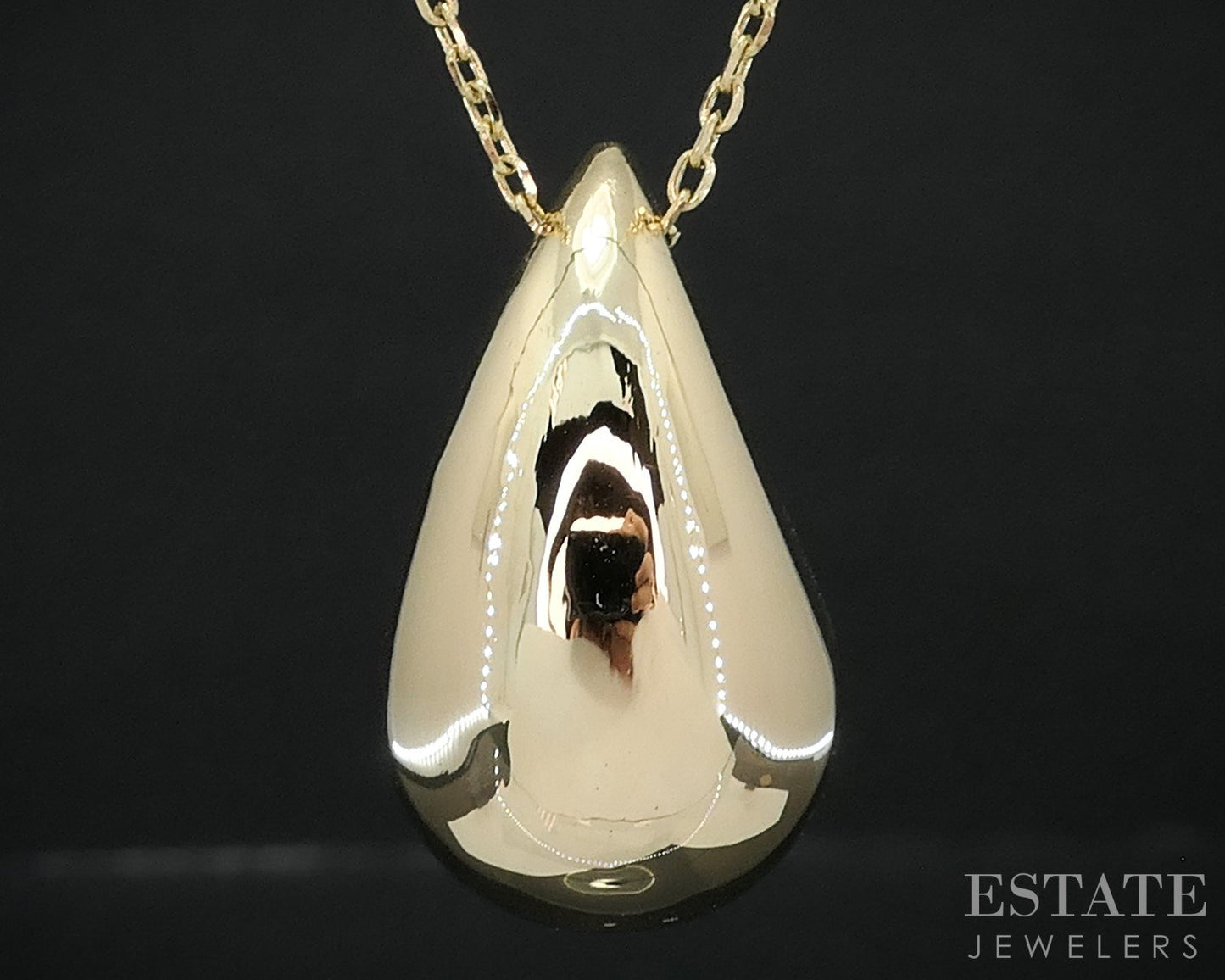 18k Yellow Gold Cable Chain Large Teardrop Ladies Necklace 5.3g 16.5"L i19162