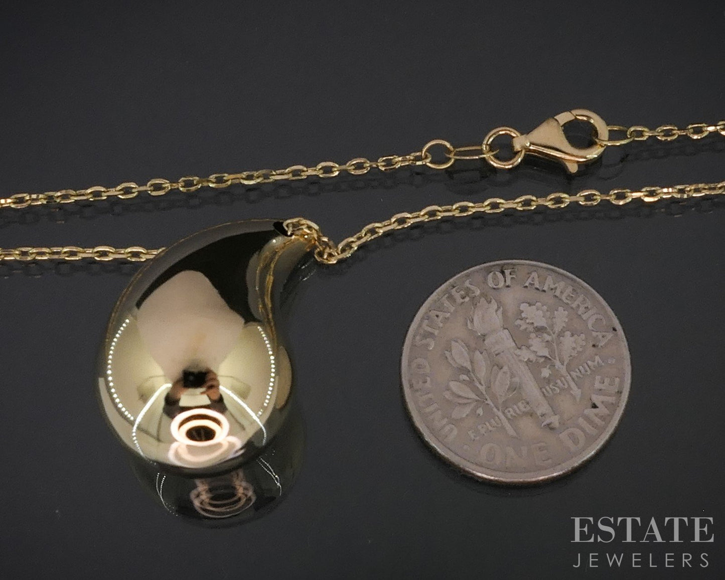 18k Yellow Gold Cable Chain Large Teardrop Ladies Necklace 5.3g 16.5"L i19162