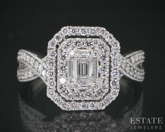 14k White Gold Natural 1ctw Diamond Cluster Halo Engagement Ring 6.1g i19155