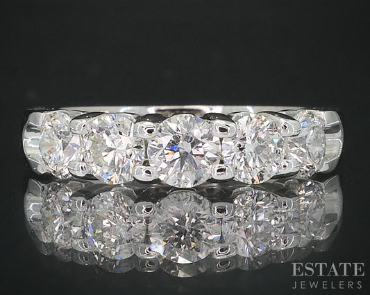 14k White Gold Natural 1.25ctw Diamond 5-Stone Ladies Wedding Band 4g i19157