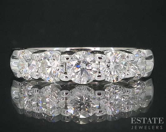 14k White Gold Natural 1.25ctw Diamond 5-Stone Ladies Wedding Band 4g i19157