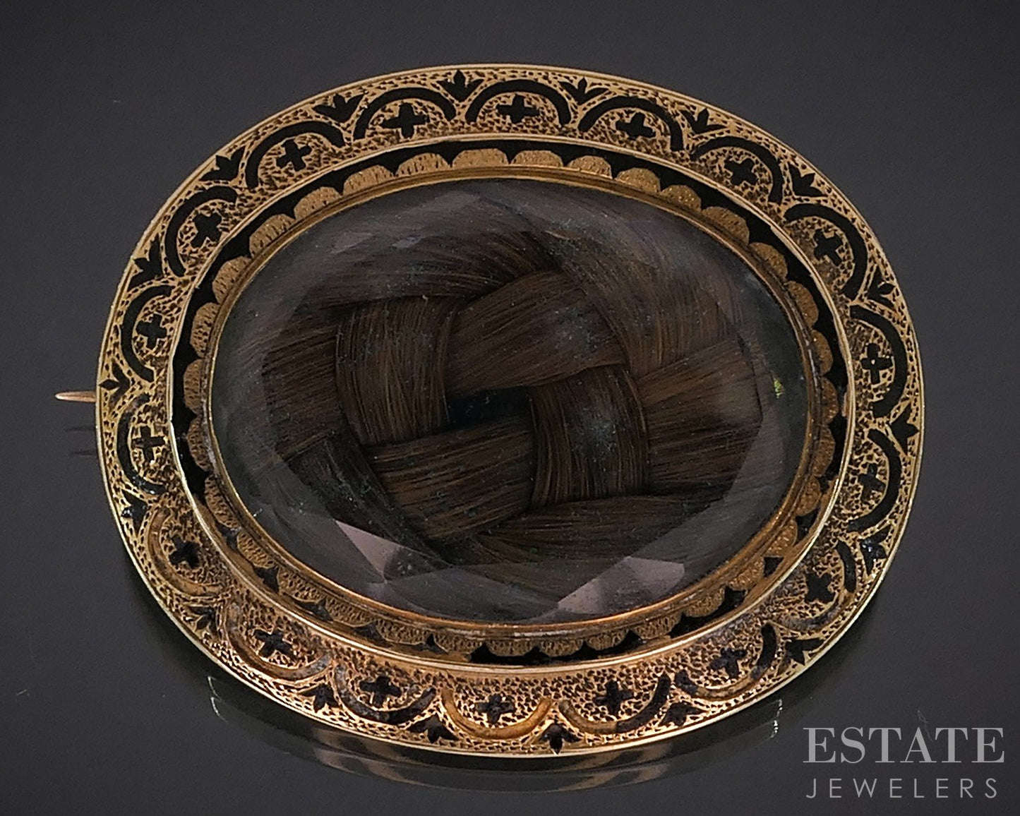 Antique Victorian 14k Yellow Gold Braided Hair Mourning Pin Pendant 15g i19181