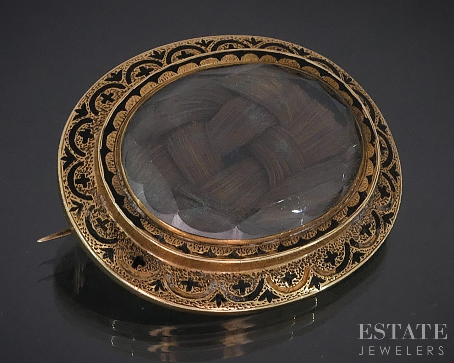 Antique Victorian 14k Yellow Gold Braided Hair Mourning Pin Pendant 15g i19181