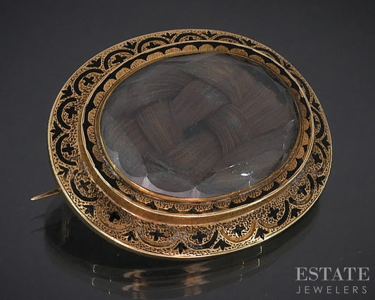 Antique Victorian 14k Yellow Gold Braided Hair Mourning Pin Pendant 15g i19181