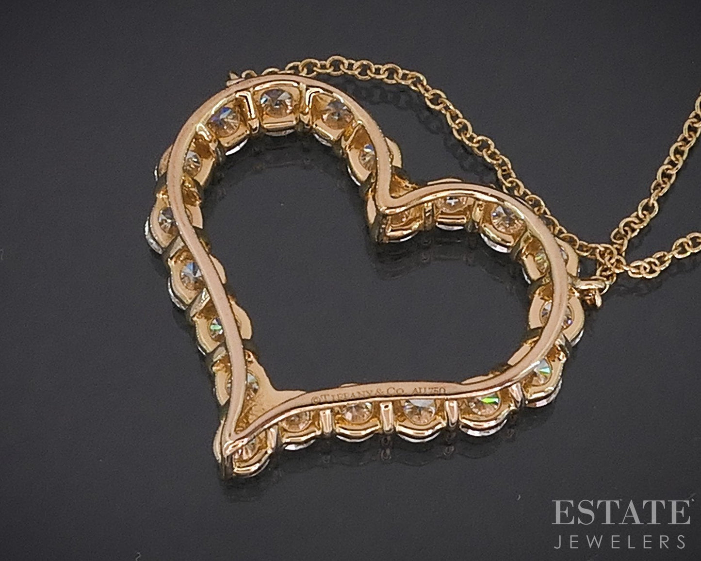 18k Rose Gold Tiffany & Co. Large Classic Heart Diamond Necklace 16"L 5g i19149